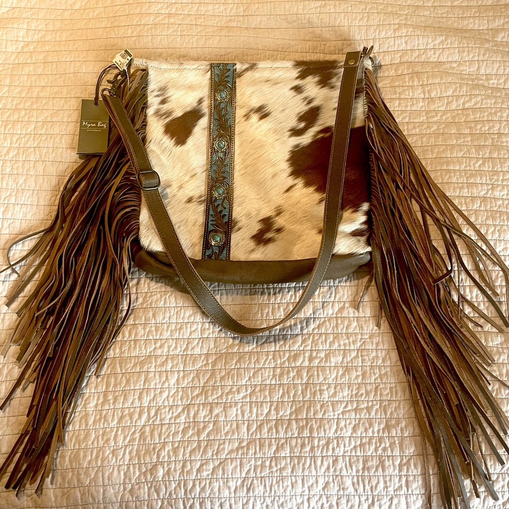 Myra Bag Genuine Leather Cowhide Shoulder - Crossbody Handbag